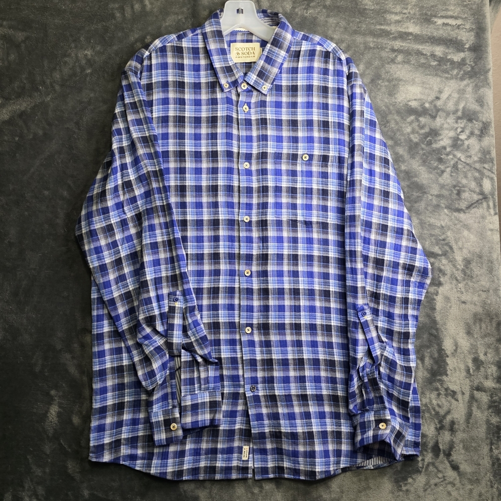 Scotch & Soda Amsterdam Men's XXL Button Up Flannel Long Sleeve Blue Checkered
